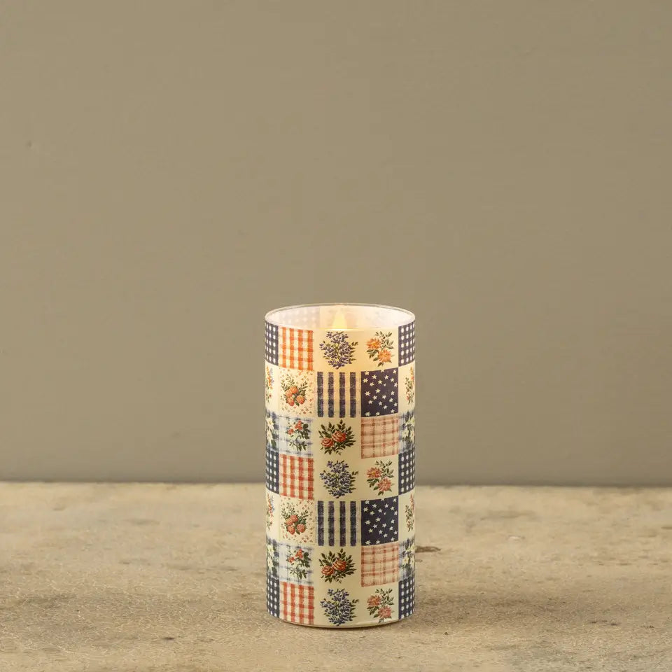 Patchwork Americana Glass 3D Flame Candle