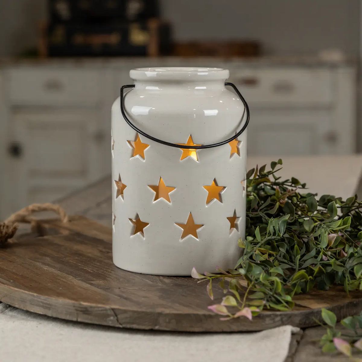 Star Cut Out Ceramic Lantern