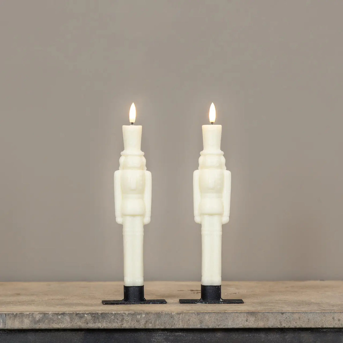 3D Flame Cream Shimmer Nutcracker Taper Candle Set