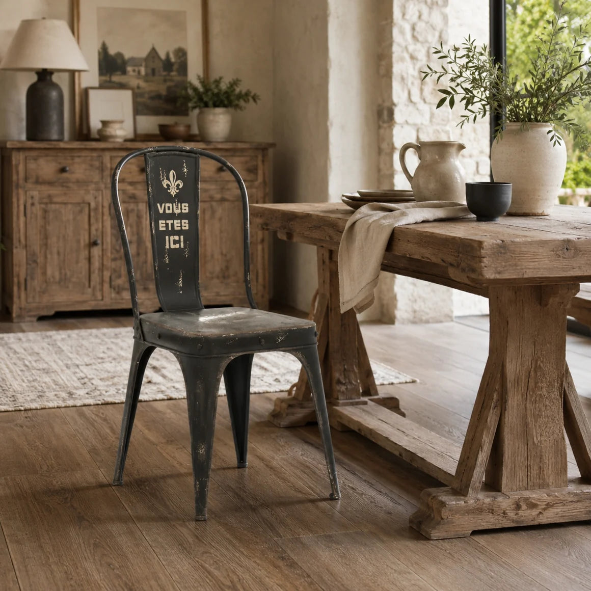 Distressed Black Metal Cafe Chair