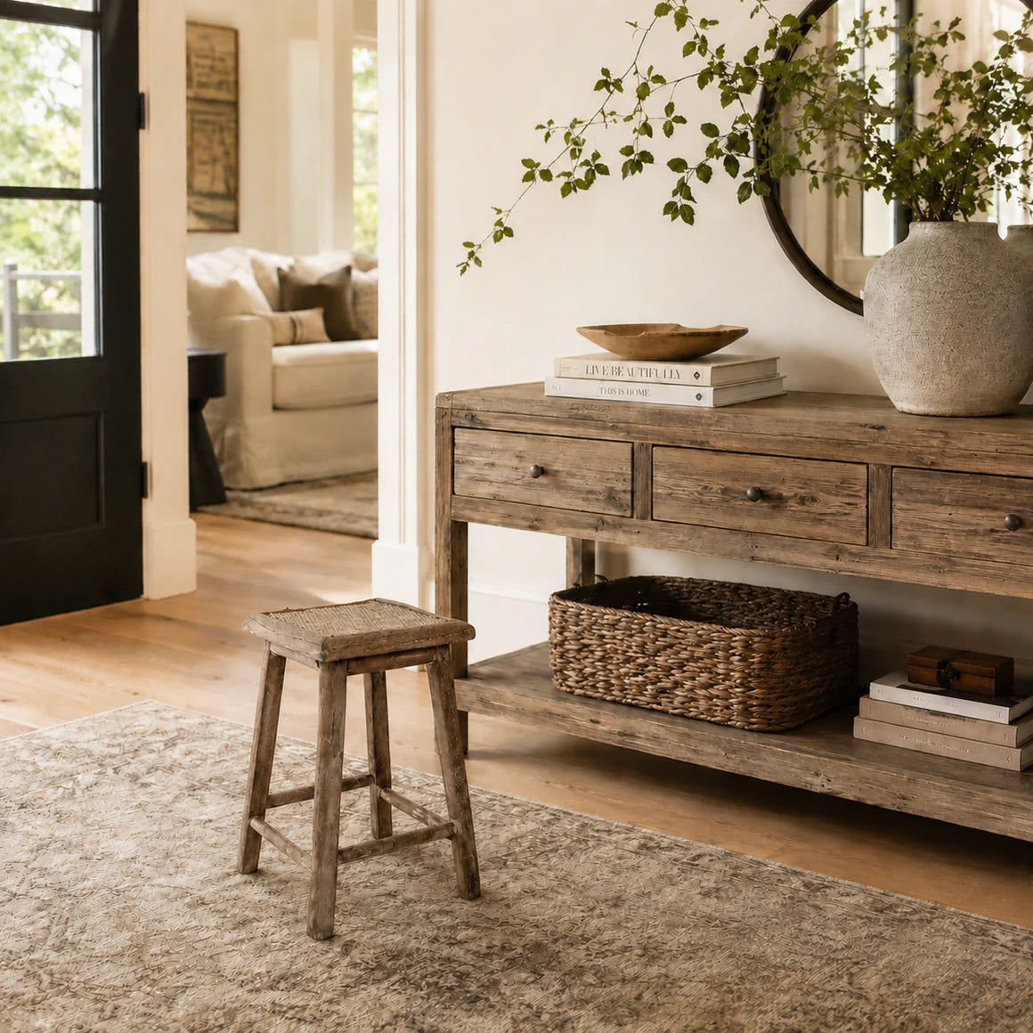 Rustic Rattan Stool