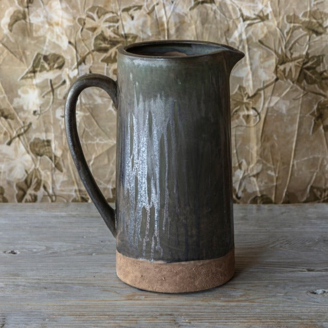 Aged Olive Glazed Pottery Pitcher