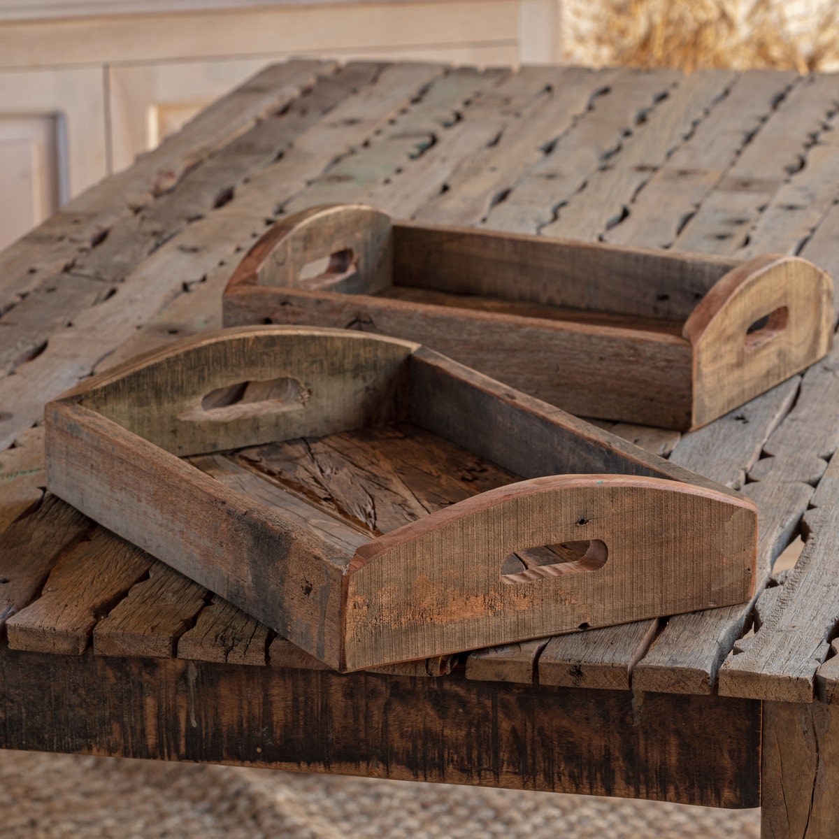 Rustic Wood Tray With Handles