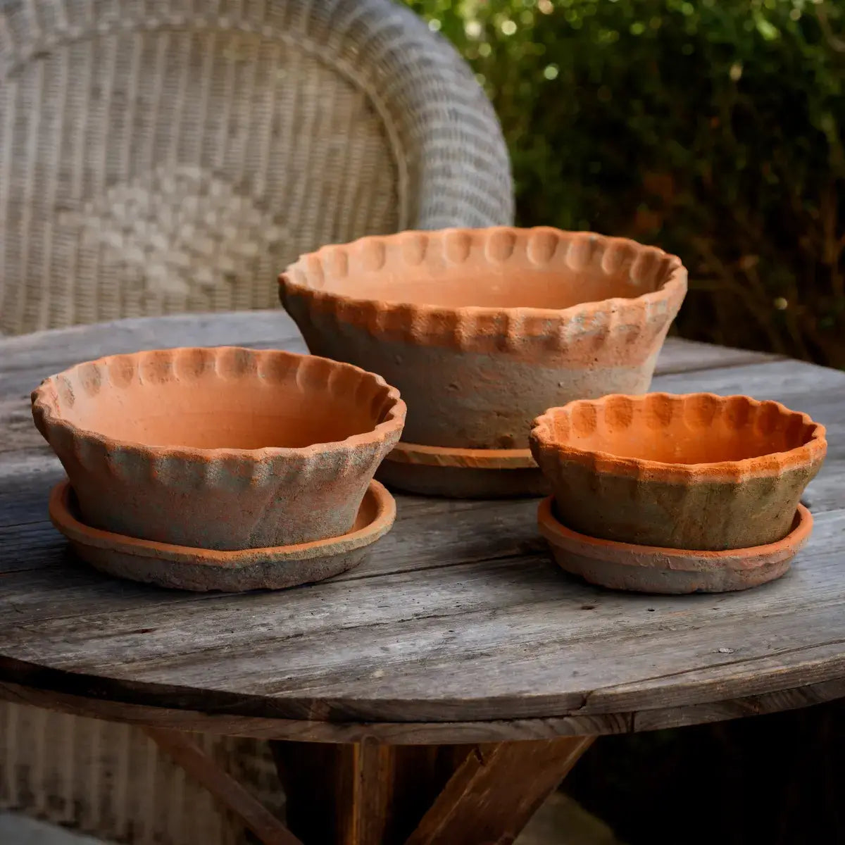 Antiqued Red Clay Short Pie Crust Pot Set