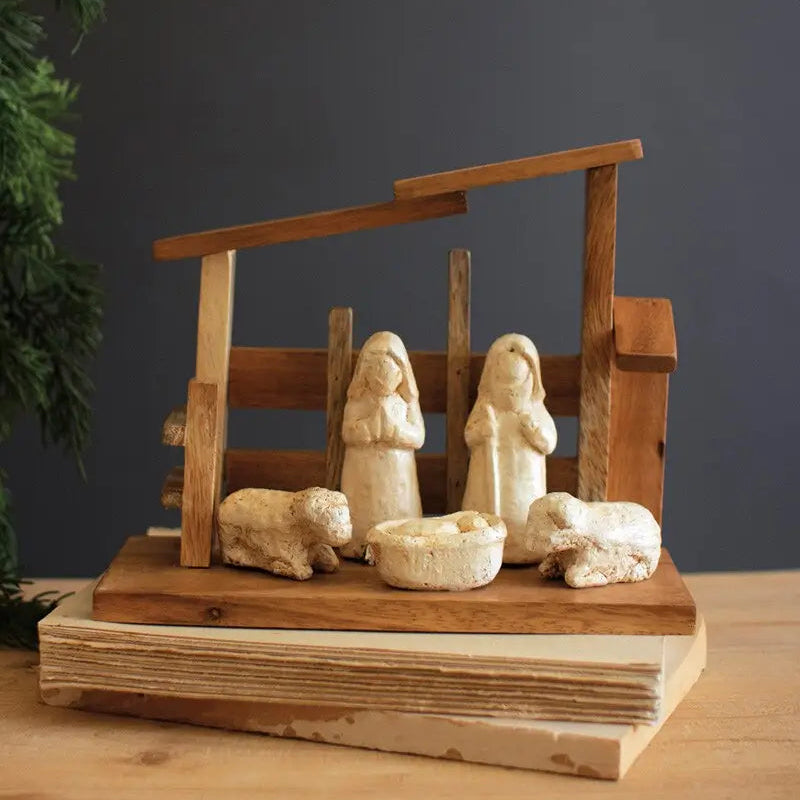 Wooden Paper Mache Nativity