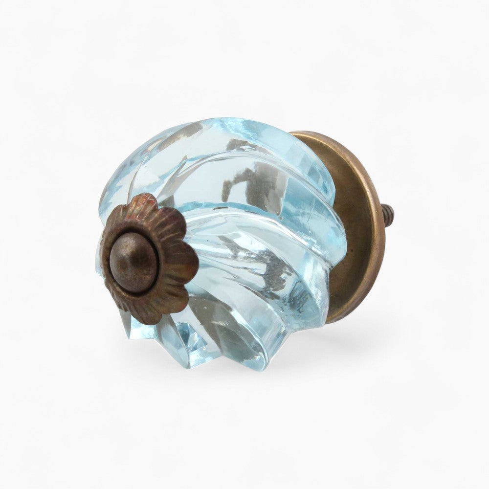 Pale Blue Cut Glass Bronze Knob