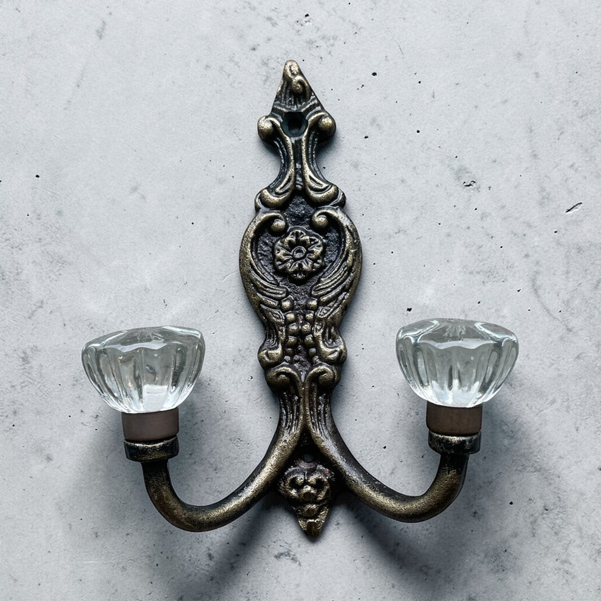 Filigree Iron Double Hook With Glass Knob