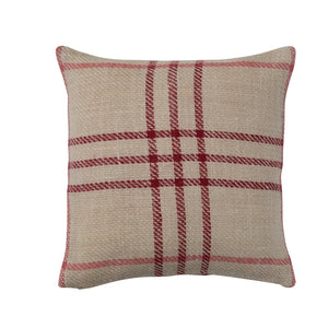 Pink & Red Plaid Jute Pillow