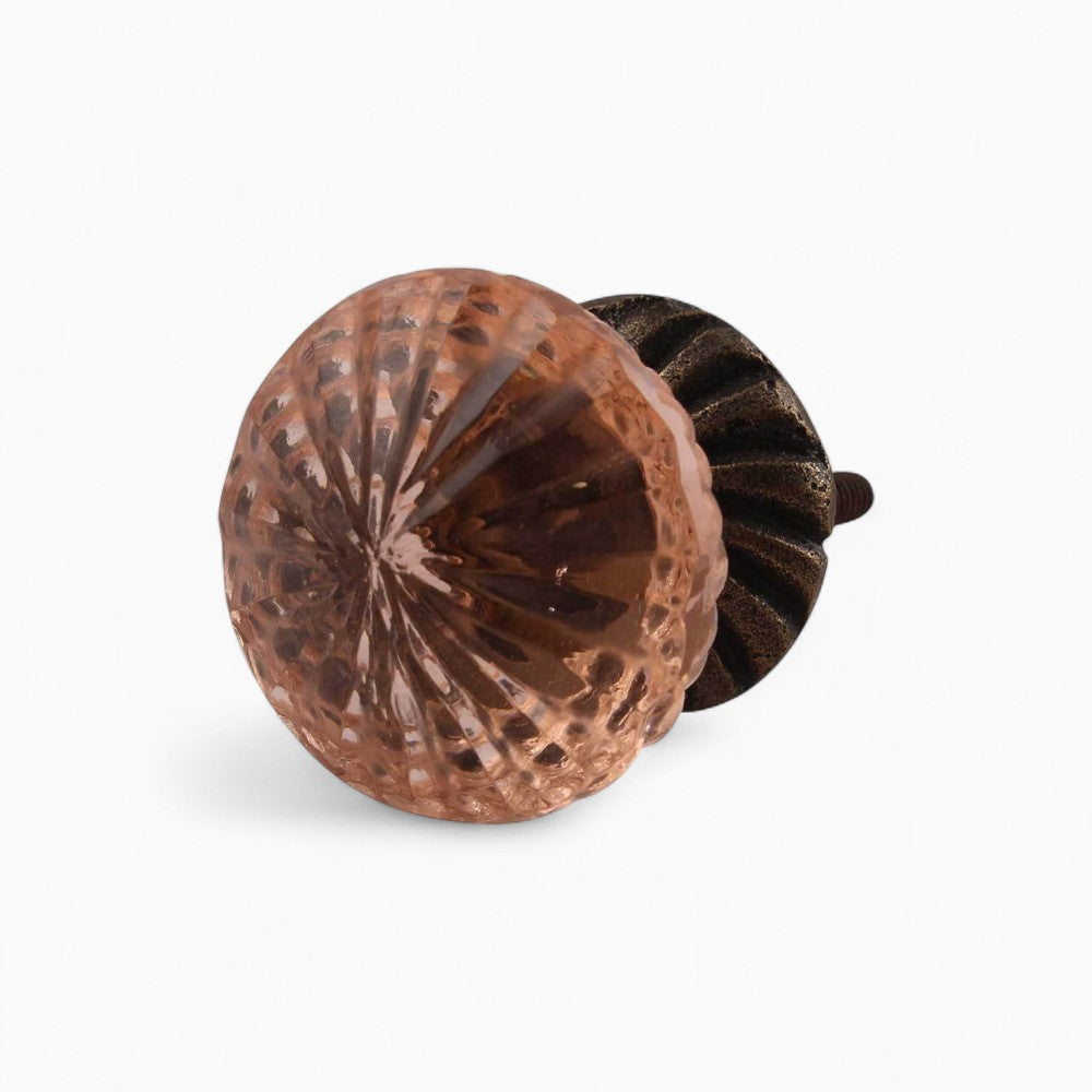 Pink Cut Glass Bronze Knob