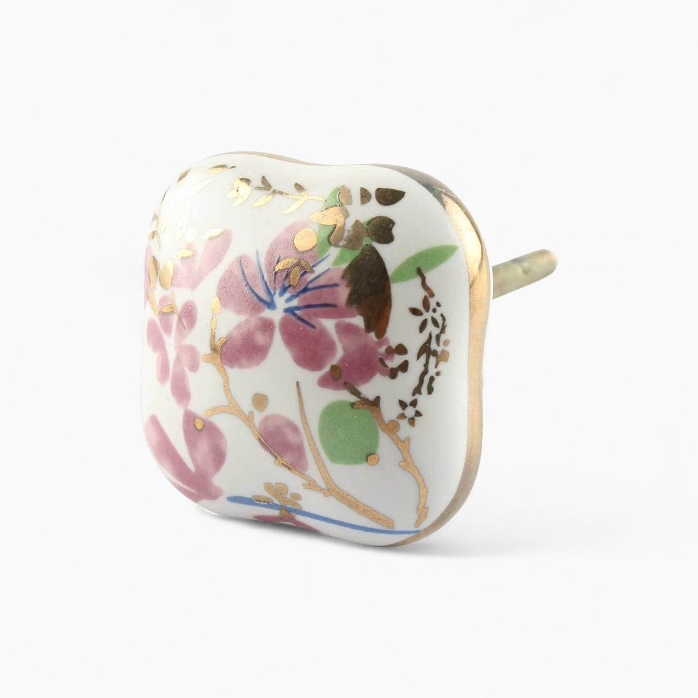 Pink & Gold Floral Square Knob