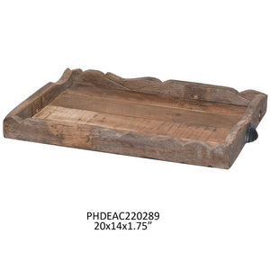 Rustic Wood Scalloped Wood Tray with Iron Handles