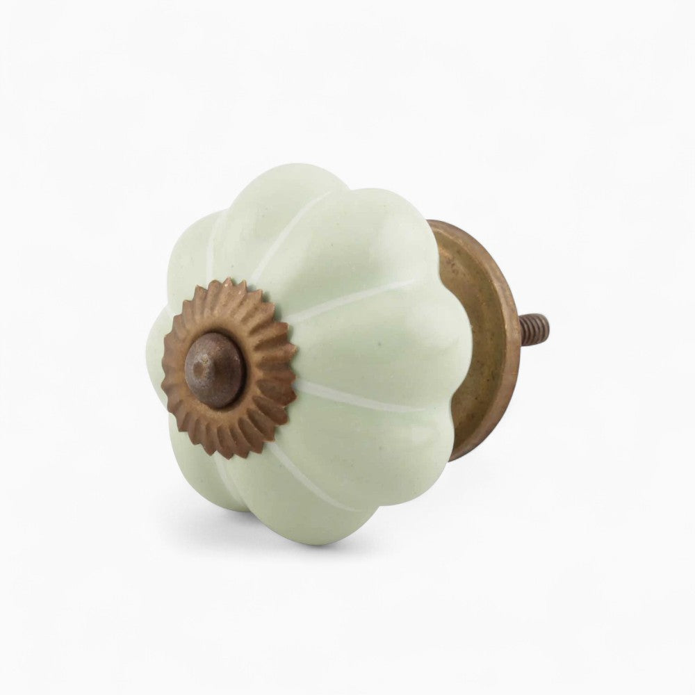 Sage Green Ceramic Melon Knob