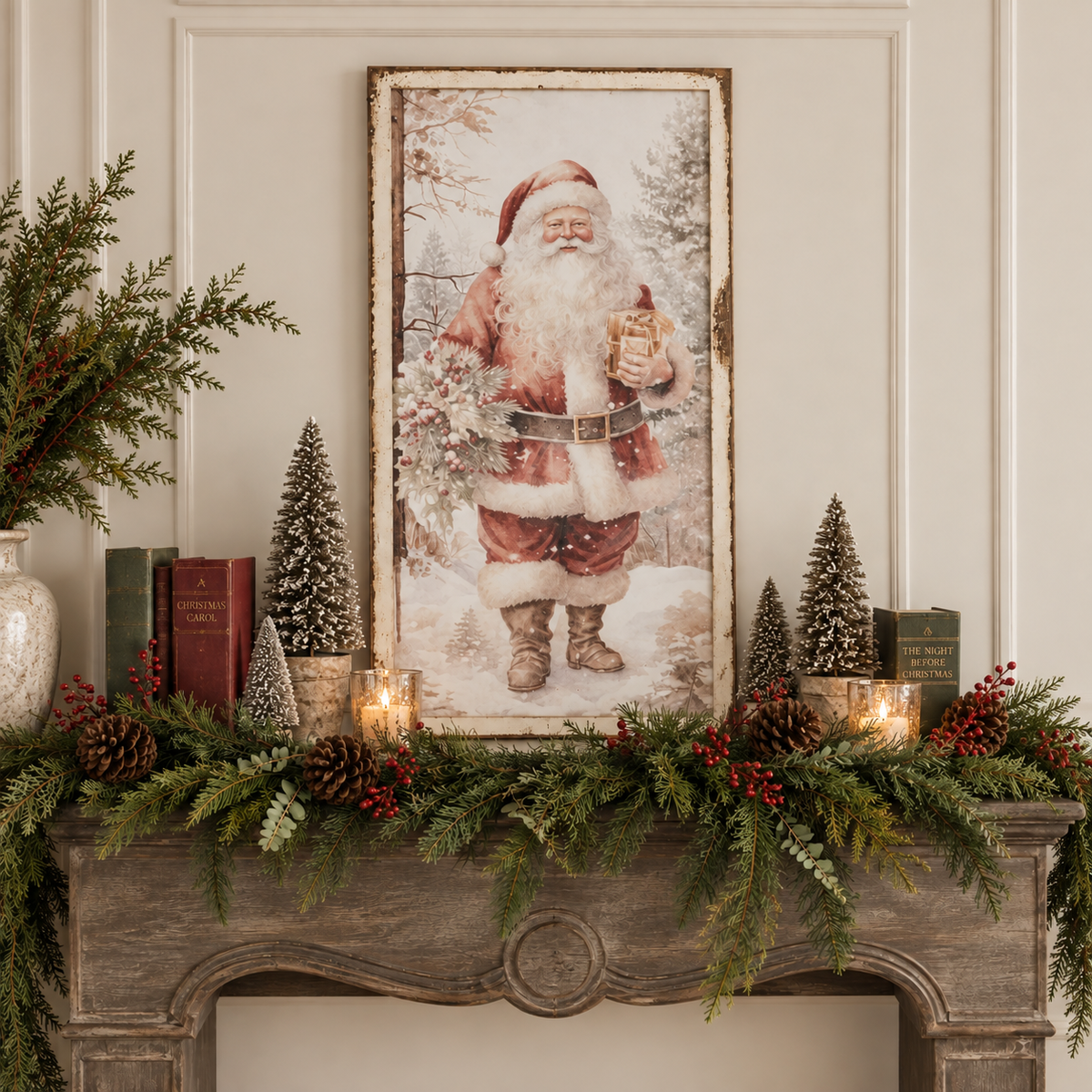 Santa & Wreath Print