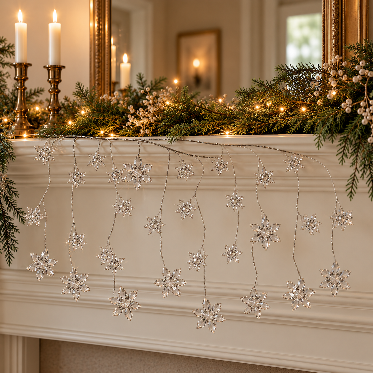 Silver Draping Crystal Snowflake Spray