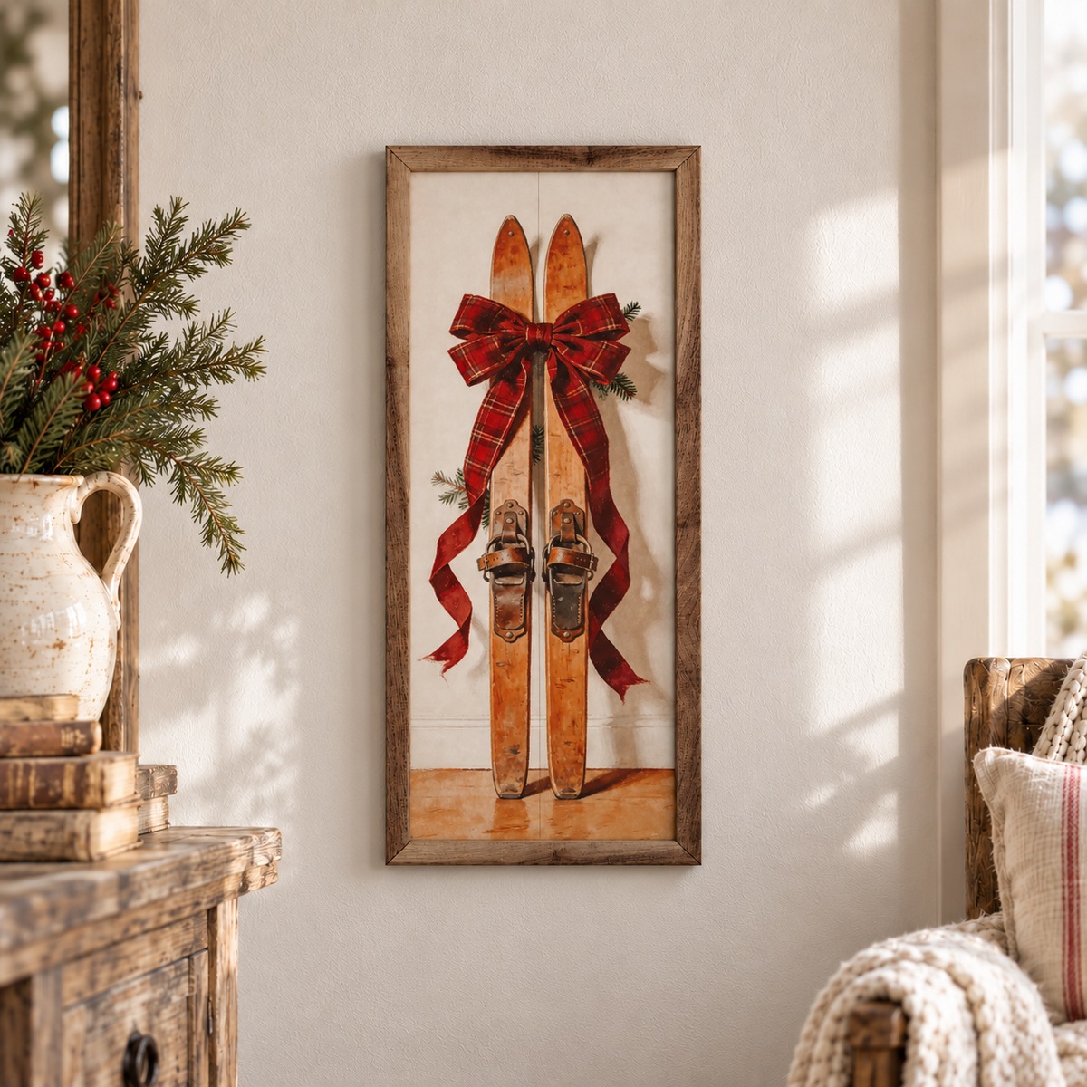 Antique Skis Wood Framed Print
