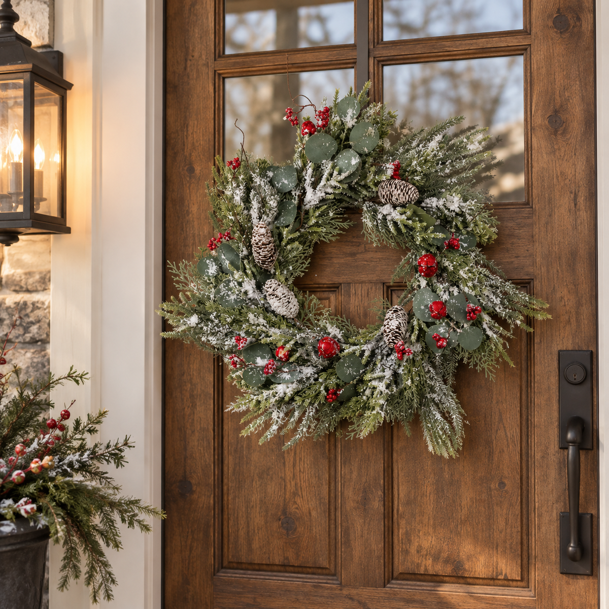 Snowy Pine, Bells & Berries Wreath