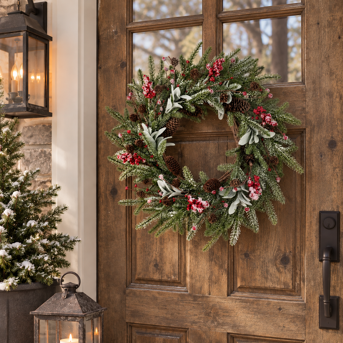 Snowy Pine, Lamb's Ear & Red Berry Wreath
