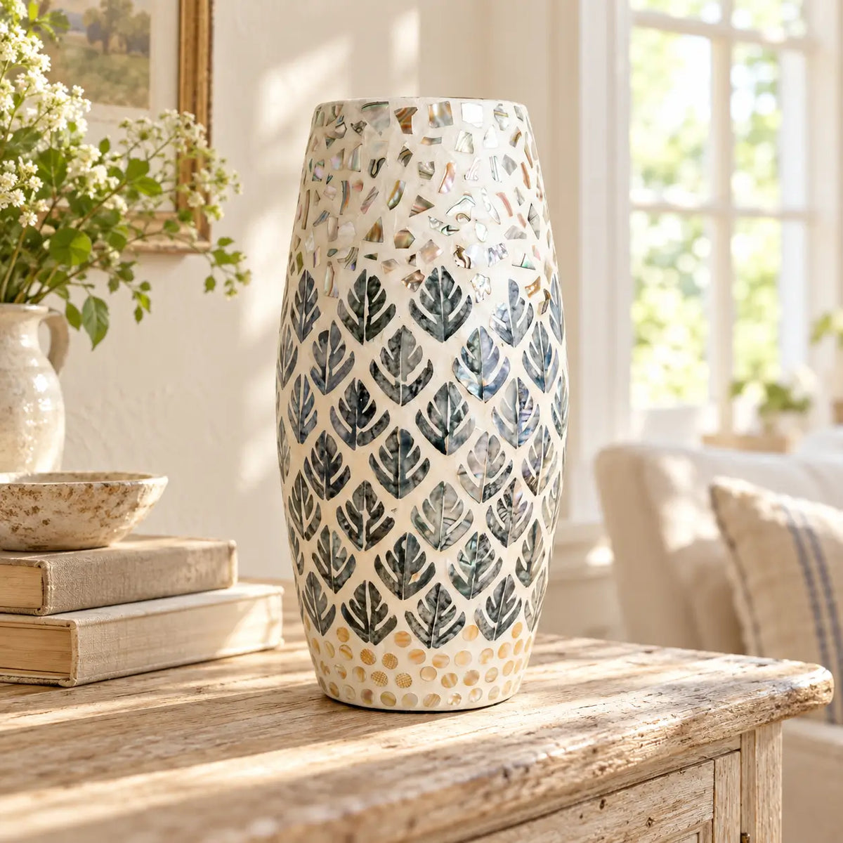 Spun Bamboo & Capiz Shell Vase
