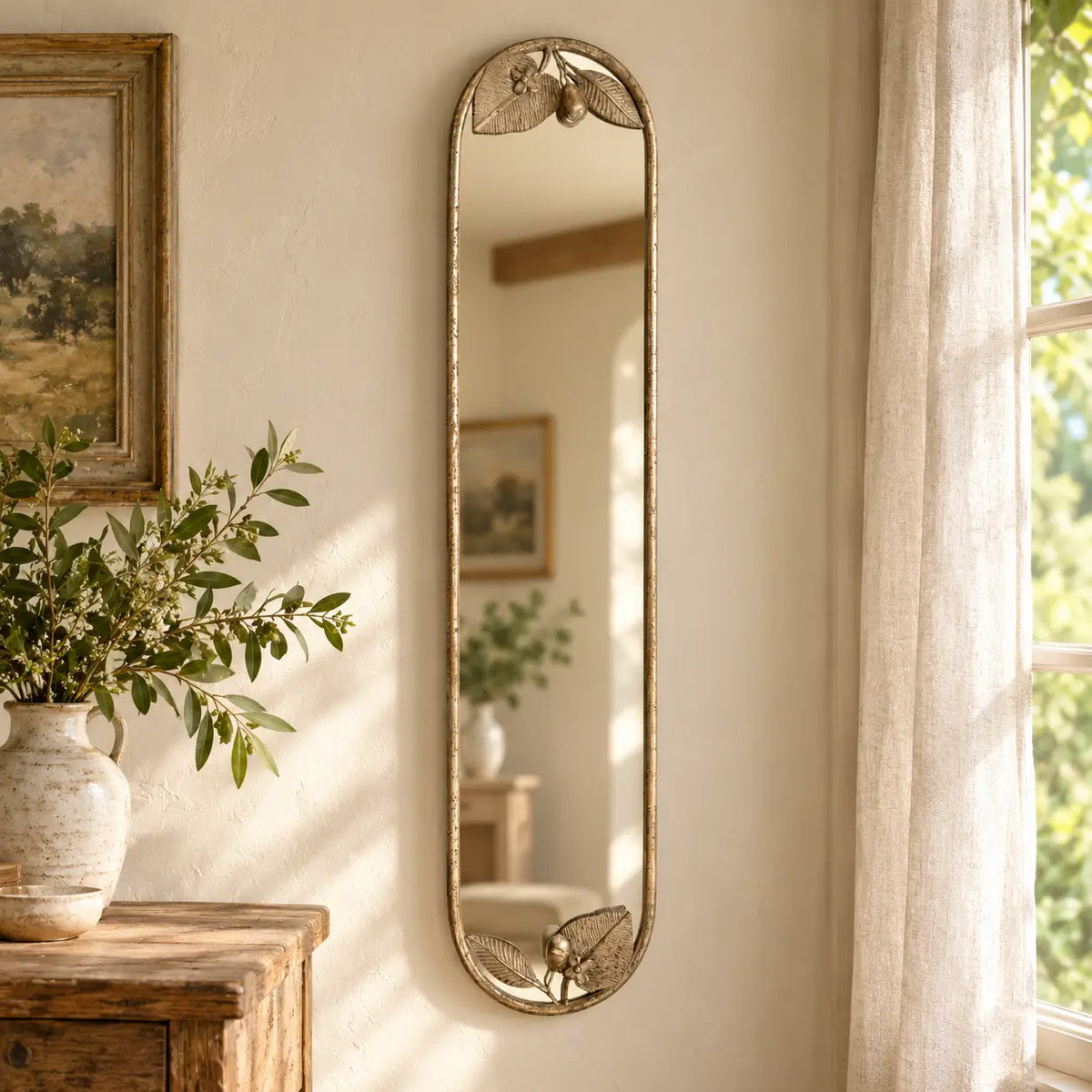 Rustic Metal Leaf & Fruit Framed Mirror