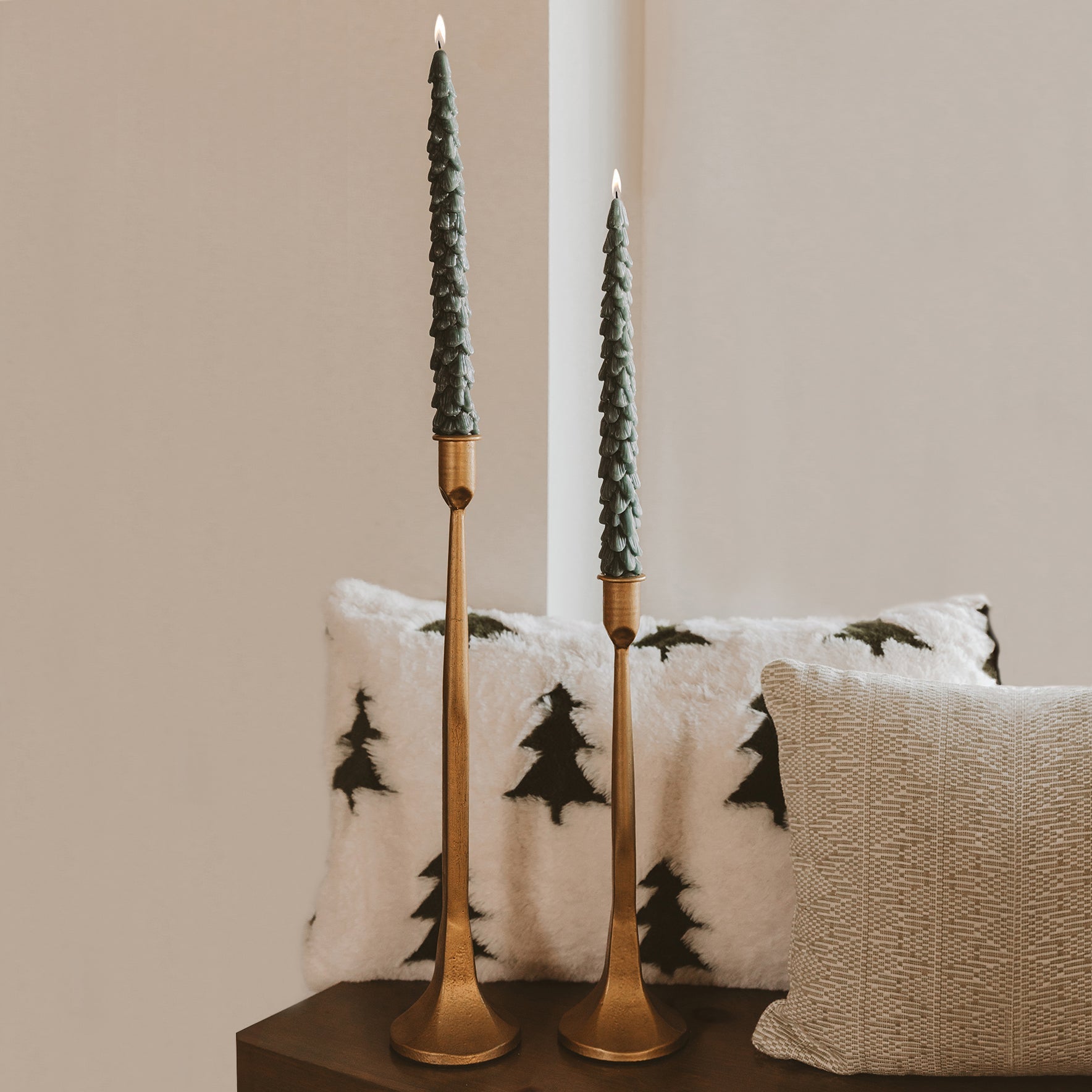 Green Tree Taper Candles Set