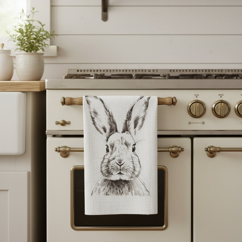 Hand Drawn Rabbit Dishtowel