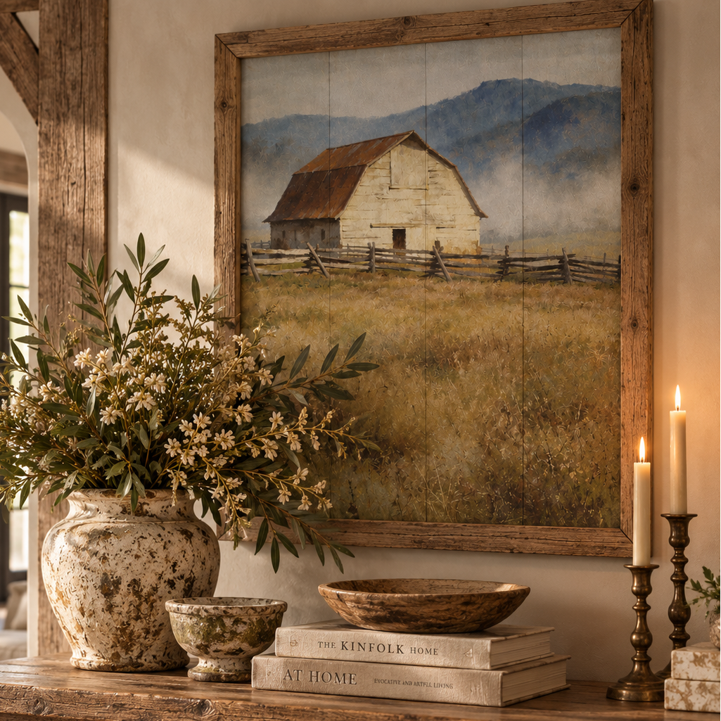 The Old Mountain Barn Wood Framed Print