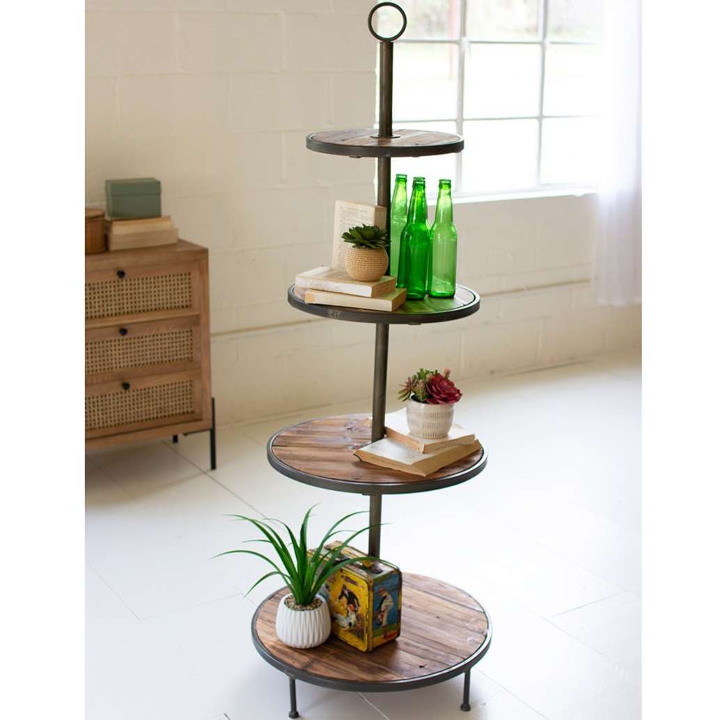 Four Tier Recycled Wood & Metal Display Tower