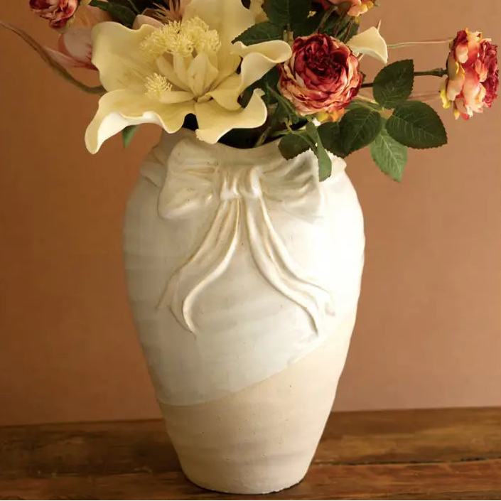 White Bow Ceramic Vase