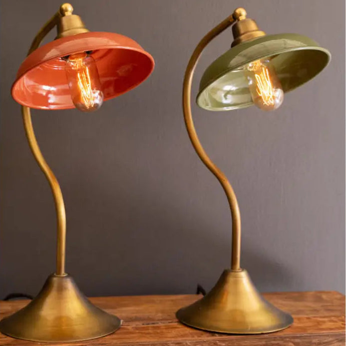 Antique Brass Enamel Shade Table Lamp