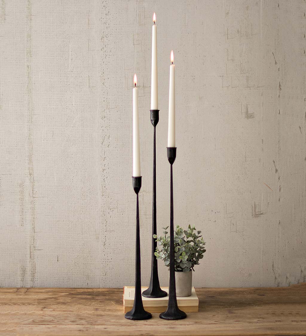 Tall Cast Iron Taper Candle Holder Set