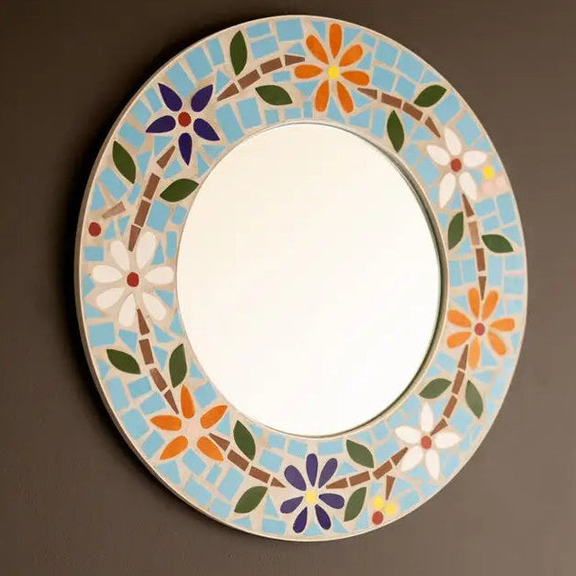 Round Mosaic Tile Flower Mirror