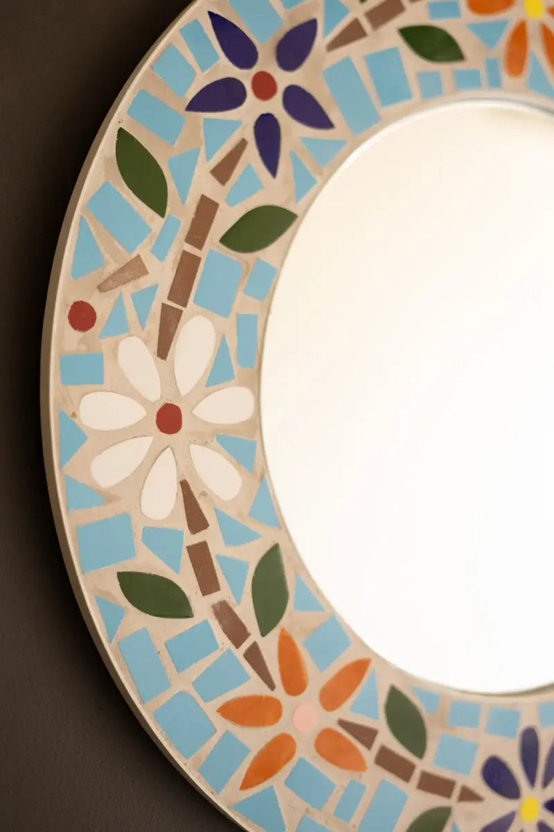 Round Mosaic Tile Flower Mirror