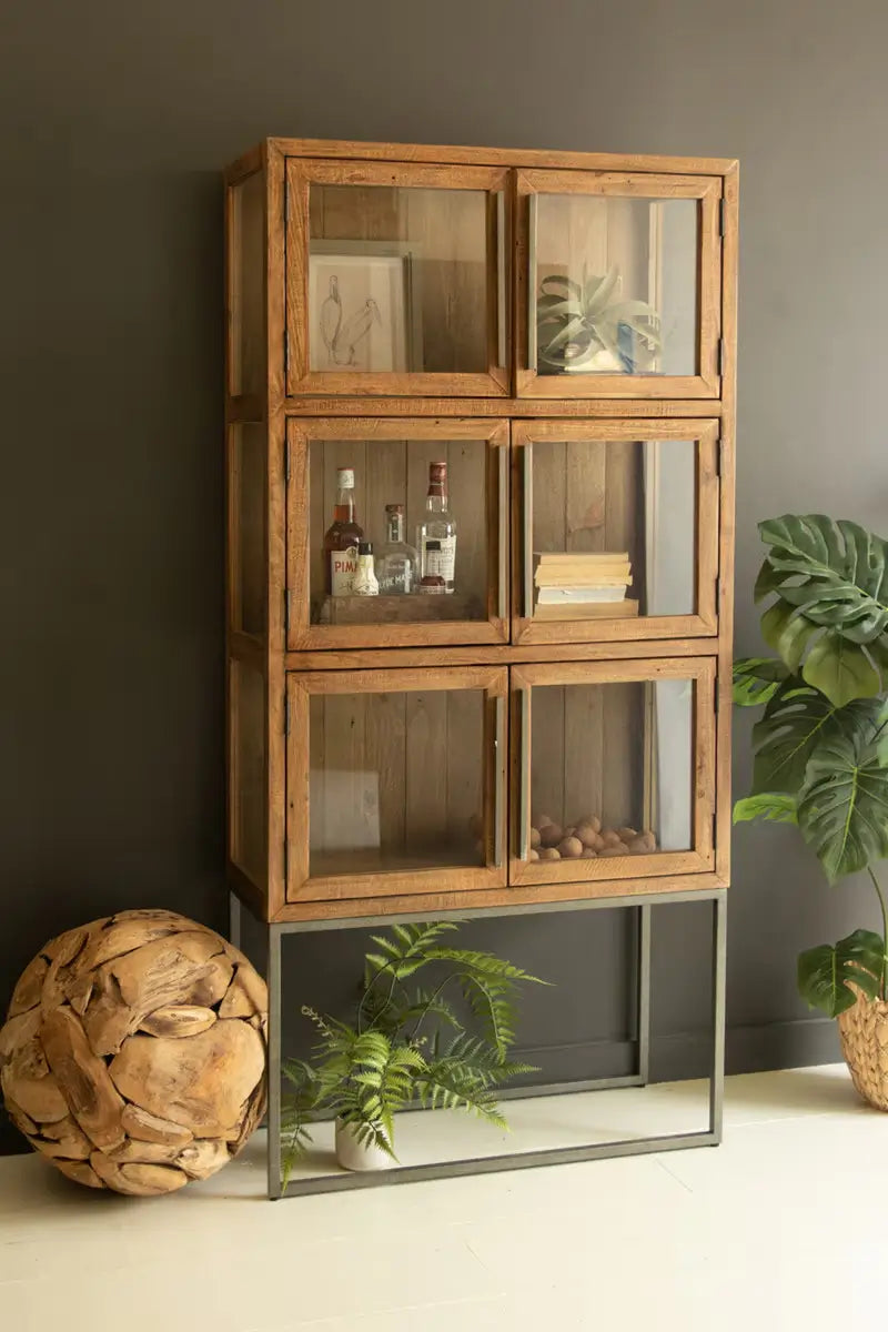 Wood & Metal Framed Glass Doors Display Cabinet