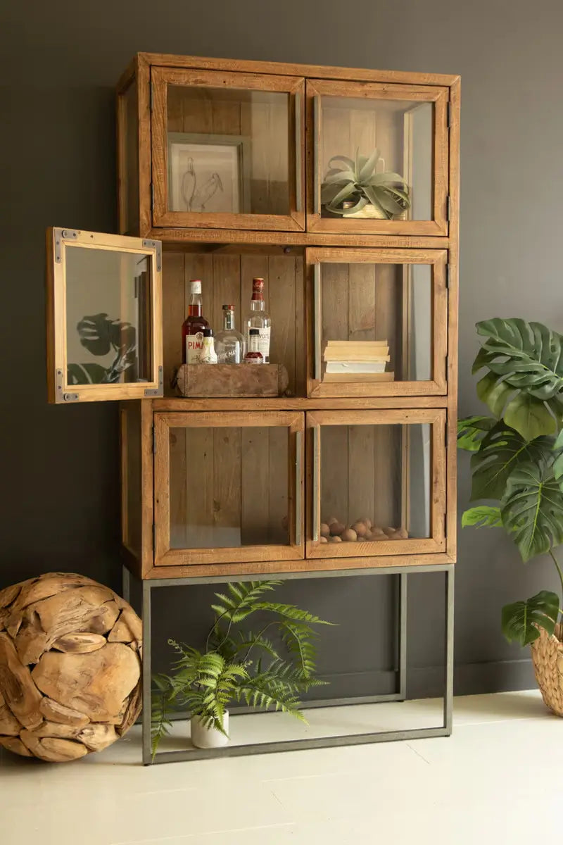 Wood & Metal Framed Glass Doors Display Cabinet