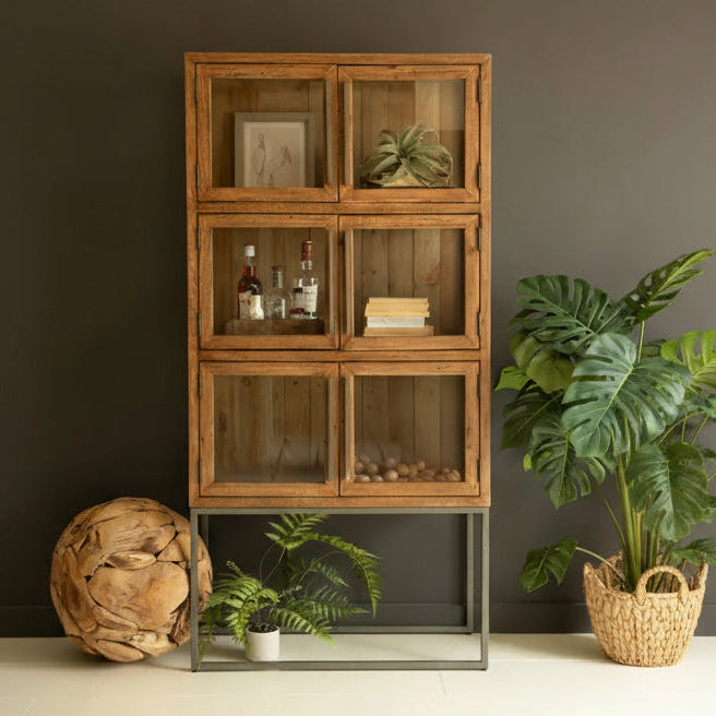 Wood & Metal Framed Glass Doors Display Cabinet