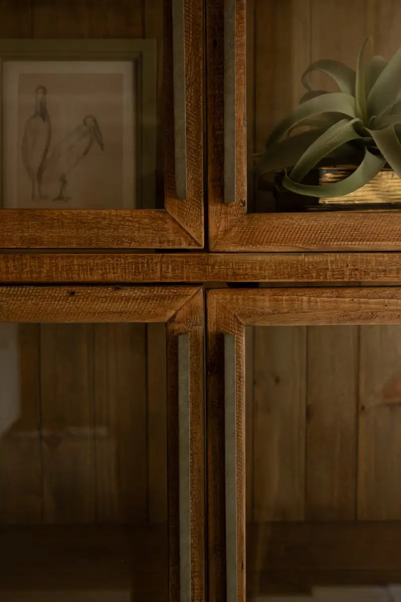Wood & Metal Framed Glass Doors Display Cabinet