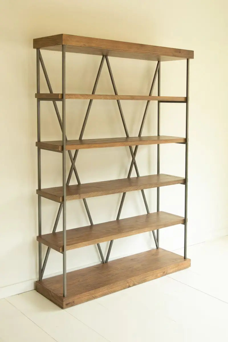 Wide Wood & Metal Display Shelf