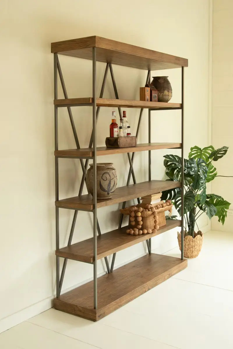 Wide Wood & Metal Display Shelf