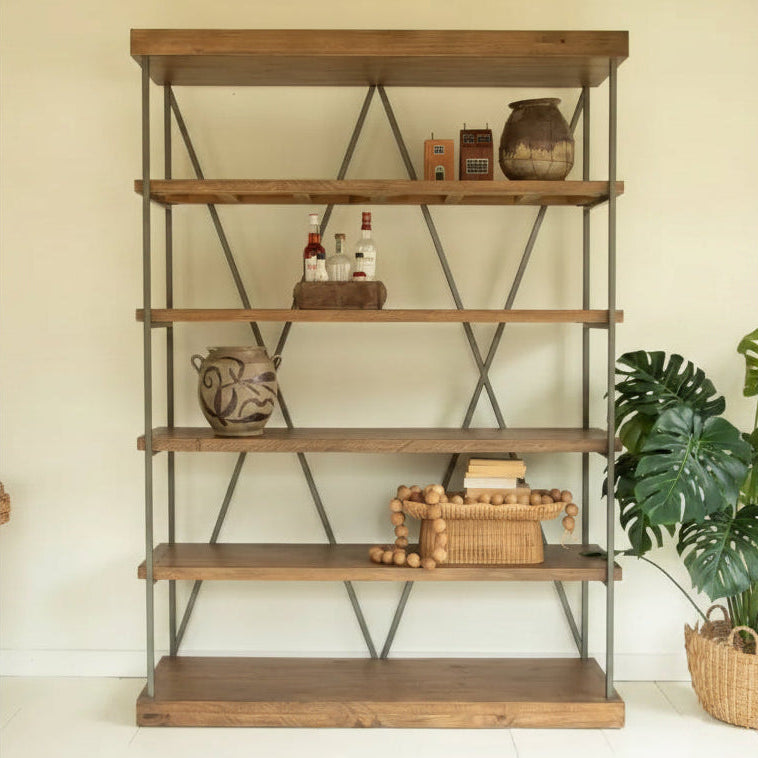 Wide Wood & Metal Display Shelf