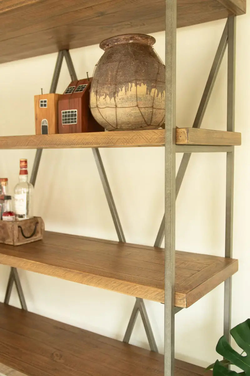 Wide Wood & Metal Display Shelf
