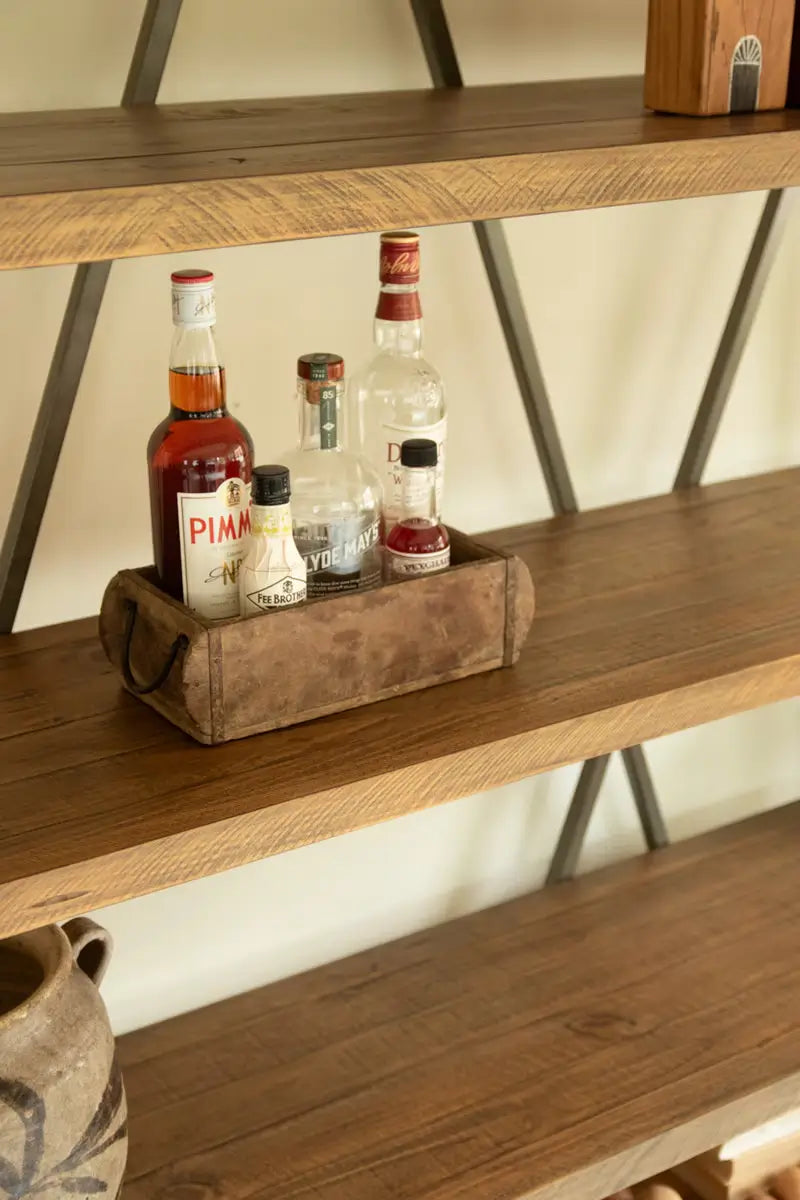Wide Wood & Metal Display Shelf