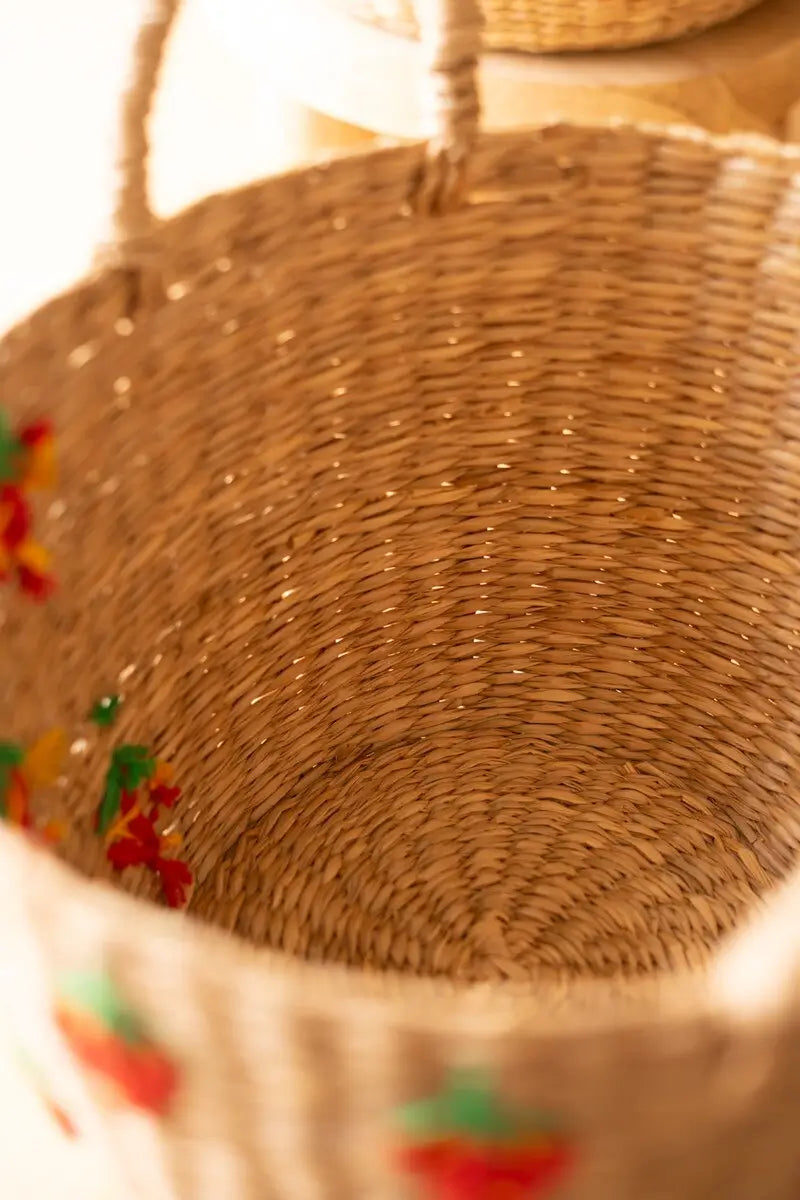 Seagrass Embroidered Fruit Basket Set