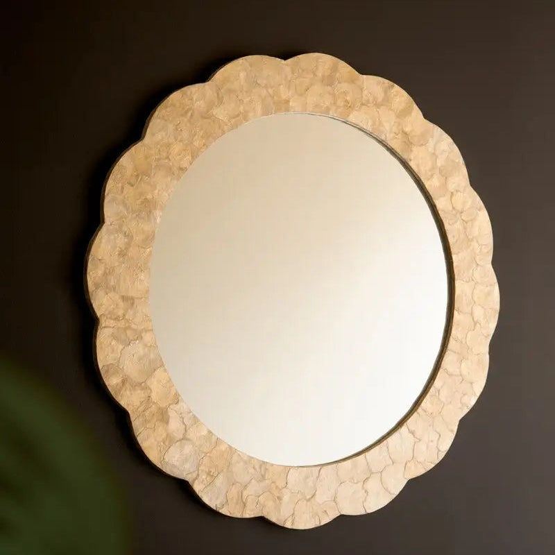 Scalloped Round Layered Capiz Shell Mirror