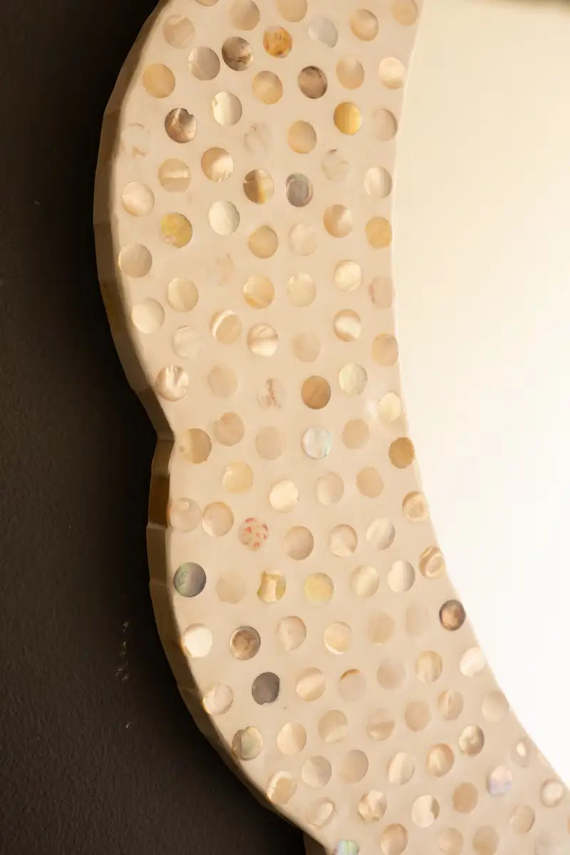 Scalloped Round Cut Capiz Shell Mirror