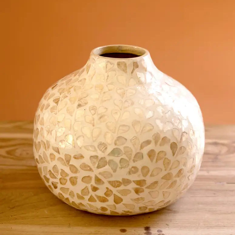 Spun Bamboo & Neutral Capiz Shell Vase