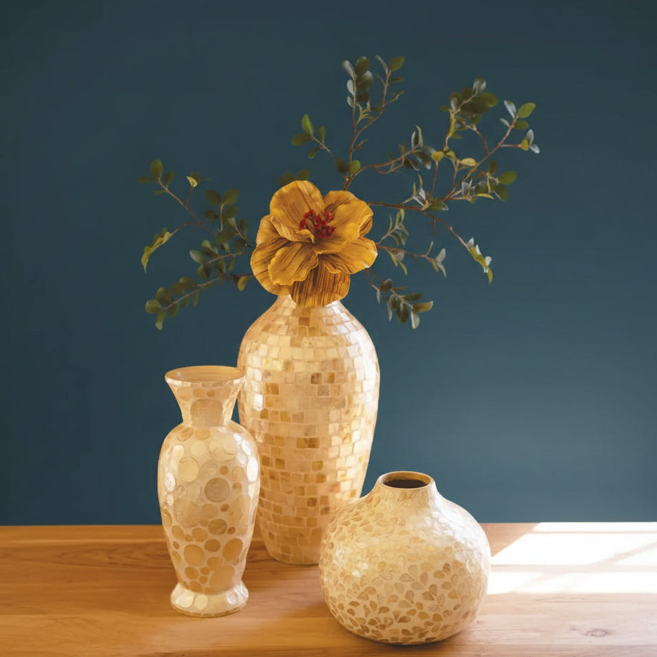 Spun Bamboo & Neutral Capiz Shell Vase