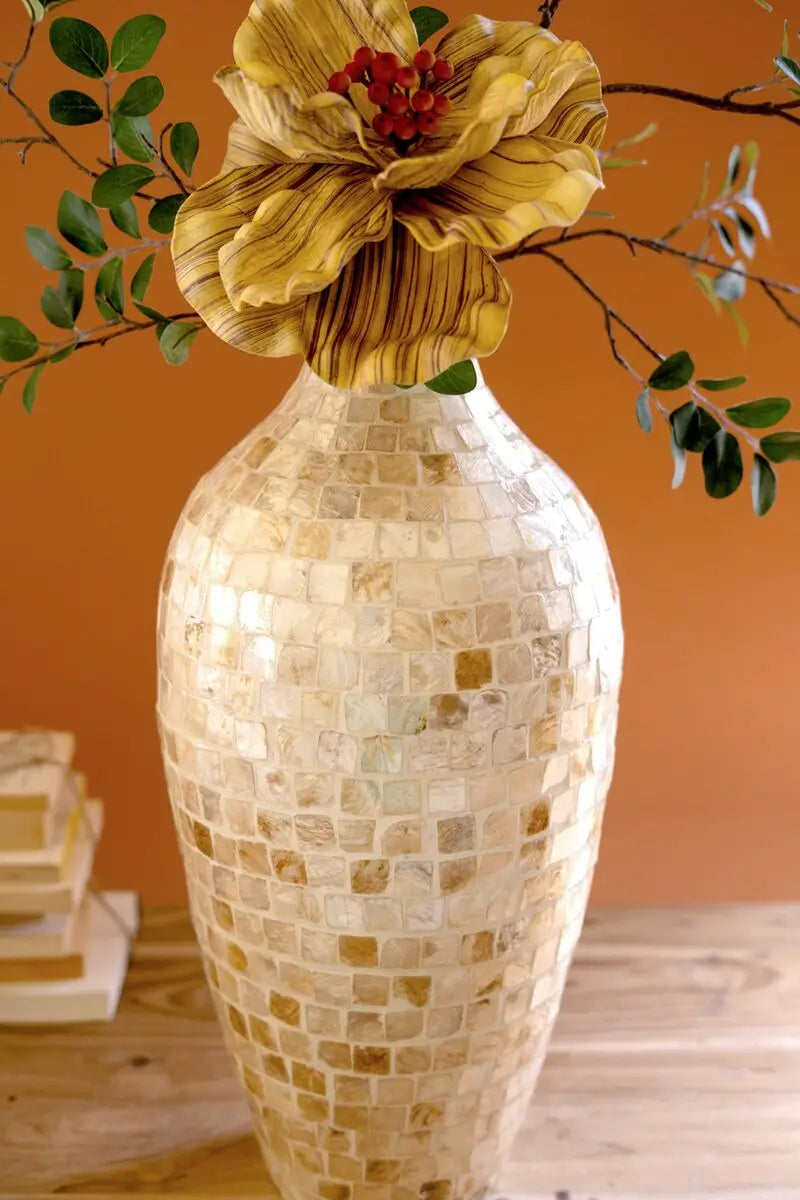 Spun Bamboo & Neutral Capiz Shell Vase