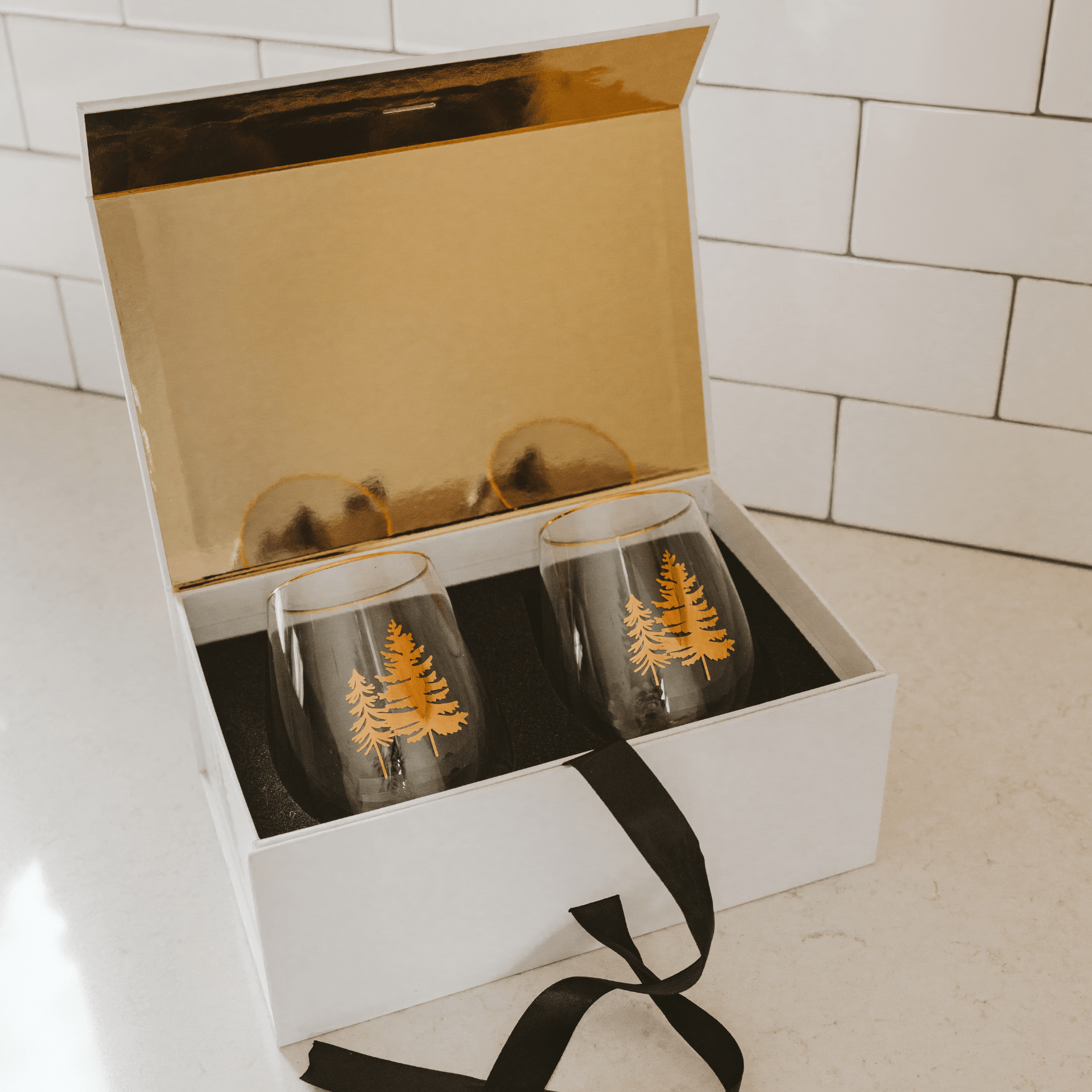 Trees Stemless Wine Glass Set