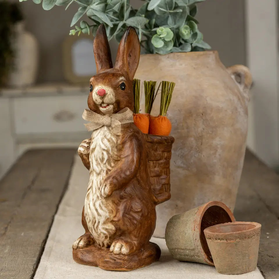 Brown Bunny With Basket Of Carrots