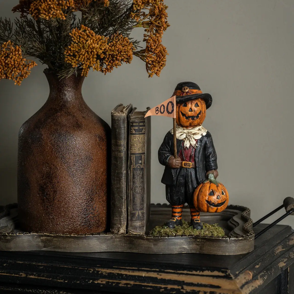Vintage Pumpkin Trick-or-Treater Figurine
